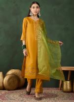 Chinon Mustard Festival Wear Embroidery Work Readymade Straight Suit